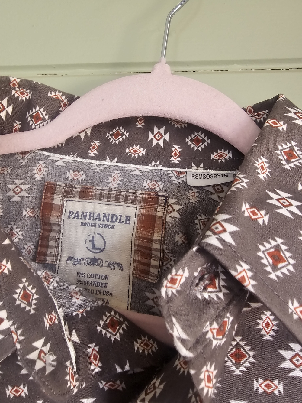 Panhandle Rough Stock Pearl Snap Men's Brown Aztec Print Dress Shirt